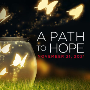 A Path to Hope with images of butterflies leaving a glass jar